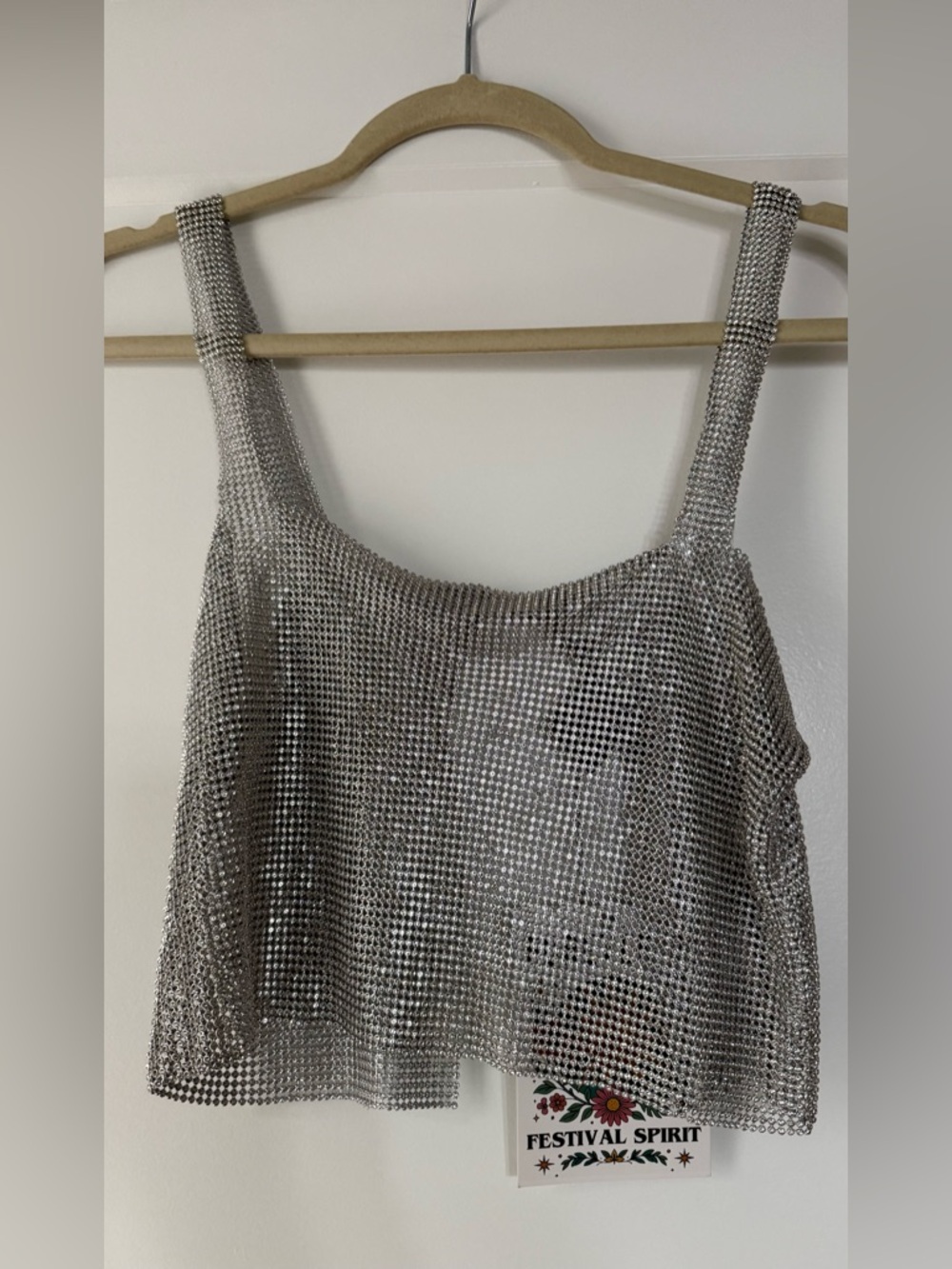 Silver Sequin Rhinestone Mesh Chain Crop Top